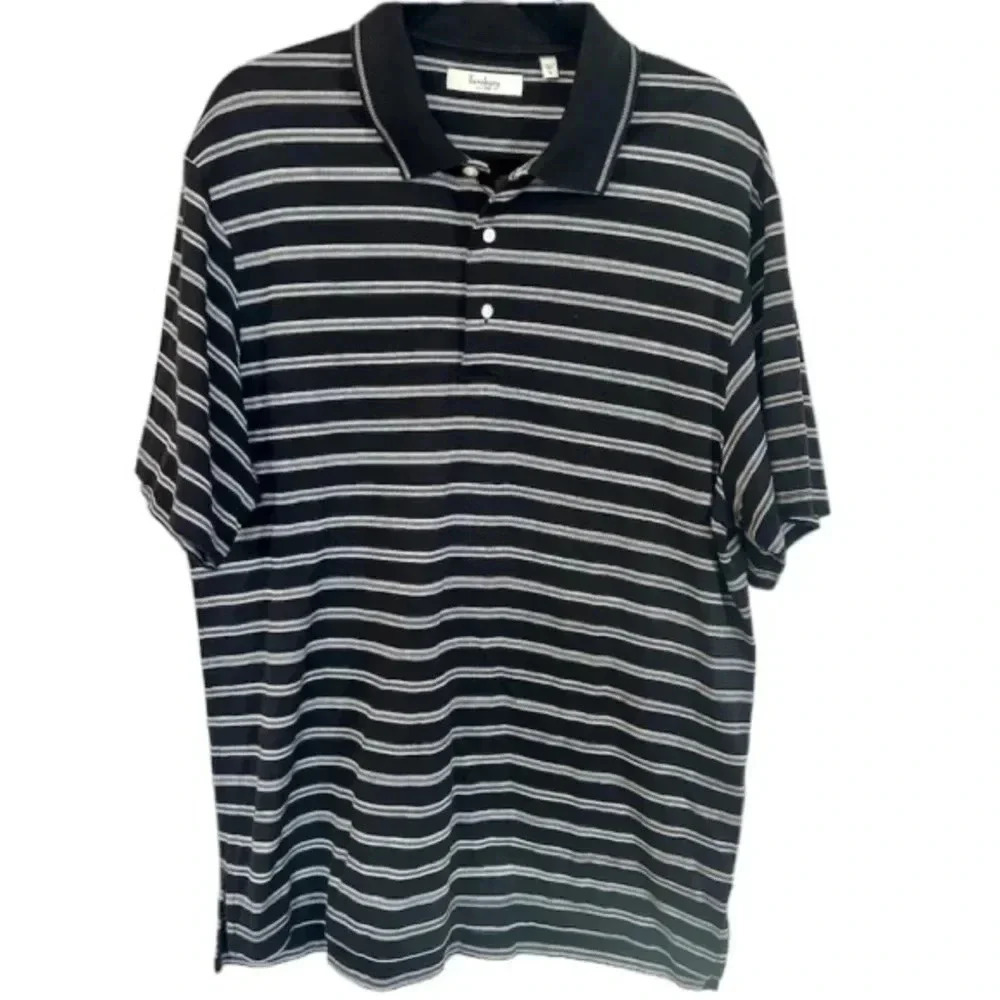 Turnbury Men's Black & White Stripe Short Sleeve Cotton Polo Size L GUC